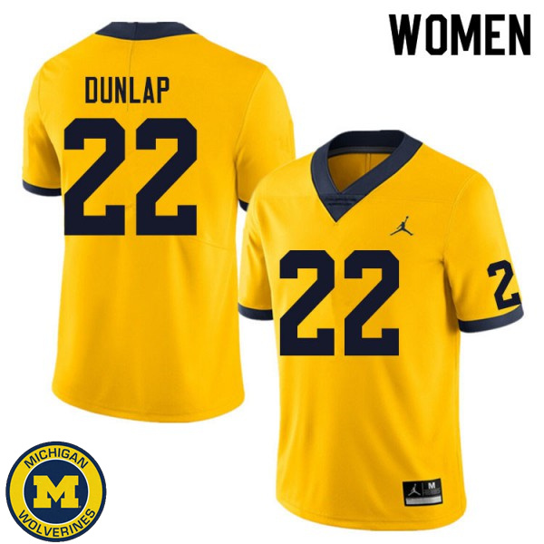 Women's University of Michigan #22 Tavierre Dunlap Yellow NCAA Football Jersey